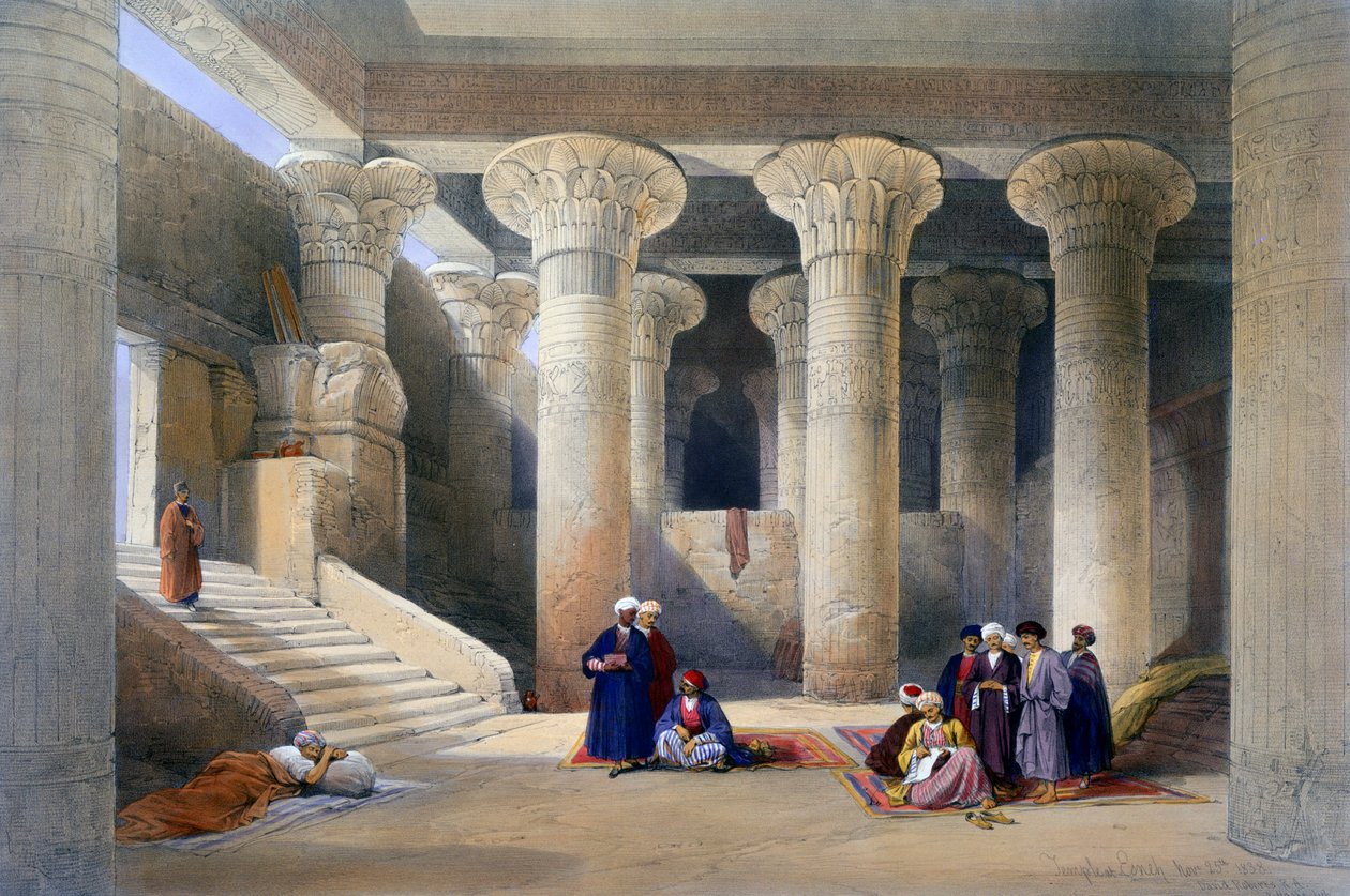 „Interiér chrámu v Esně, Horní Egypt“, 1838 od David Roberts, Louis Haghe
