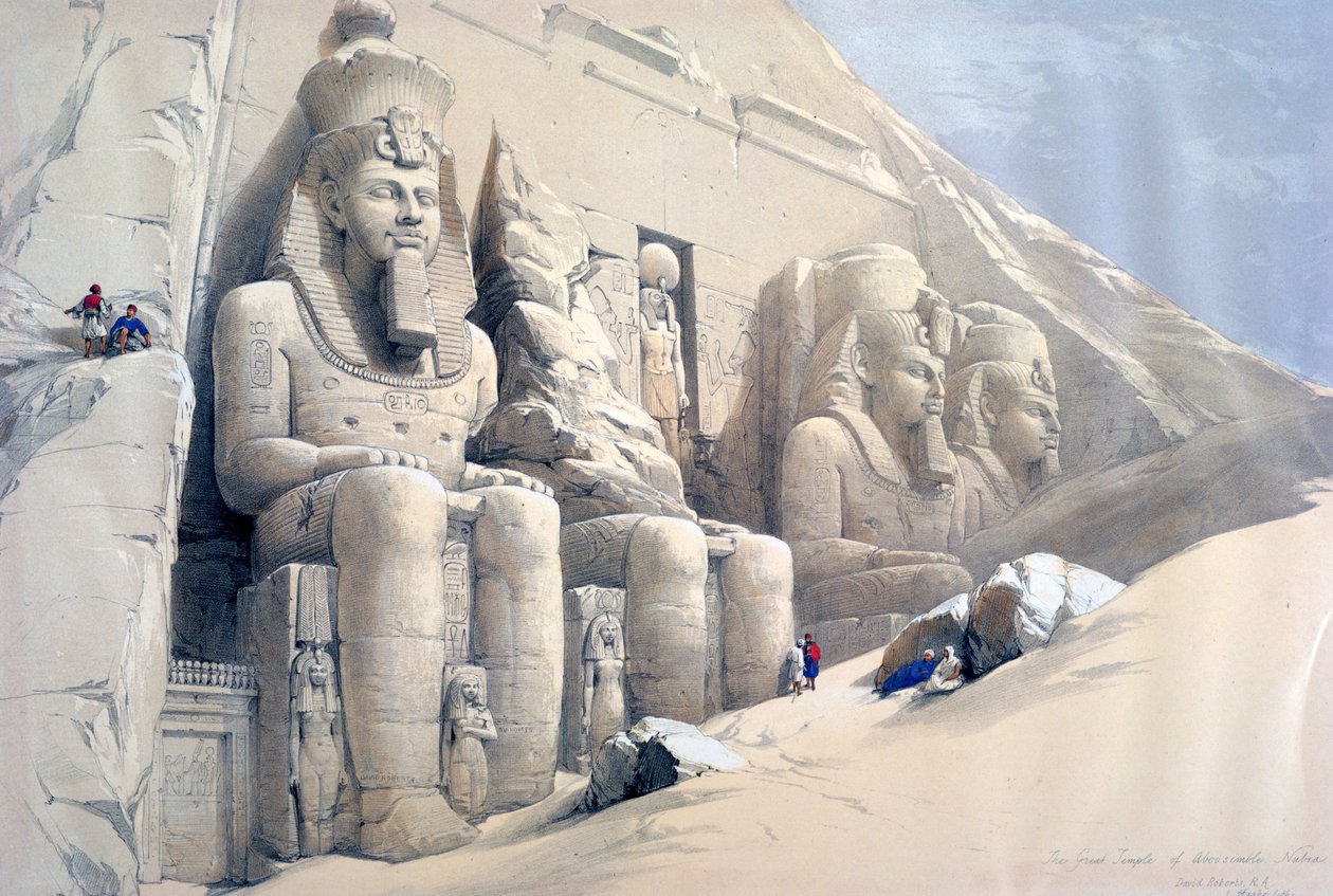 „Velký chrám Abu Simbel, Núbie“, c19. století od David Roberts, Louis Haghe