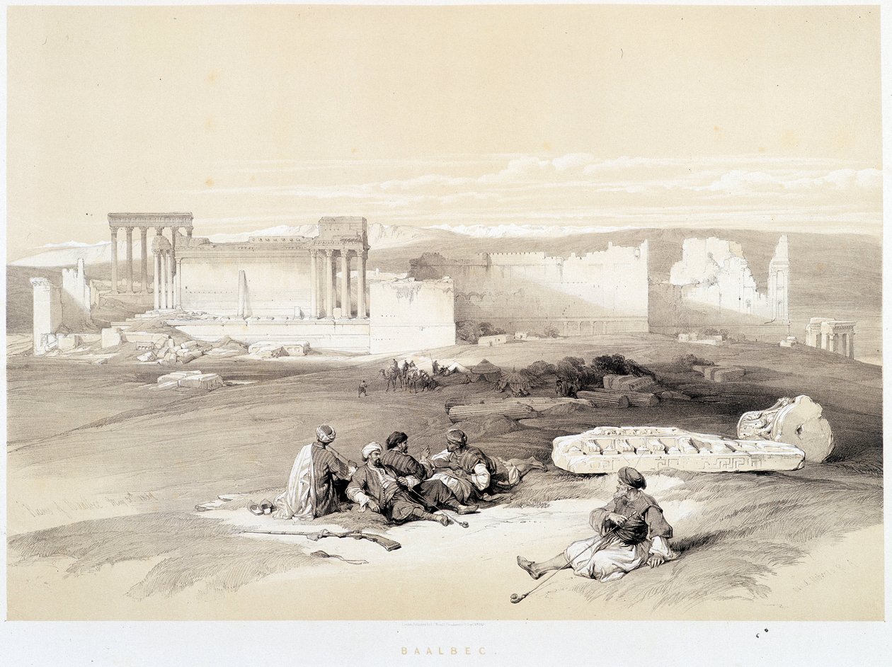 Baalbec (Baalbek) v Libanonu, kresba vytvořená 5.5.1839 ve „Svaté zemi“, Londýn 1849 od David Roberts