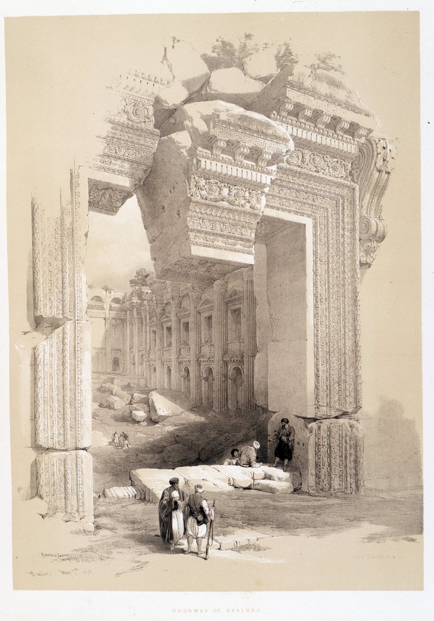 Baalbek Gate v Libanonu, kresba vytvořená 07.05.1839 ve „Svaté zemi“, Londýn 1849 od David Roberts