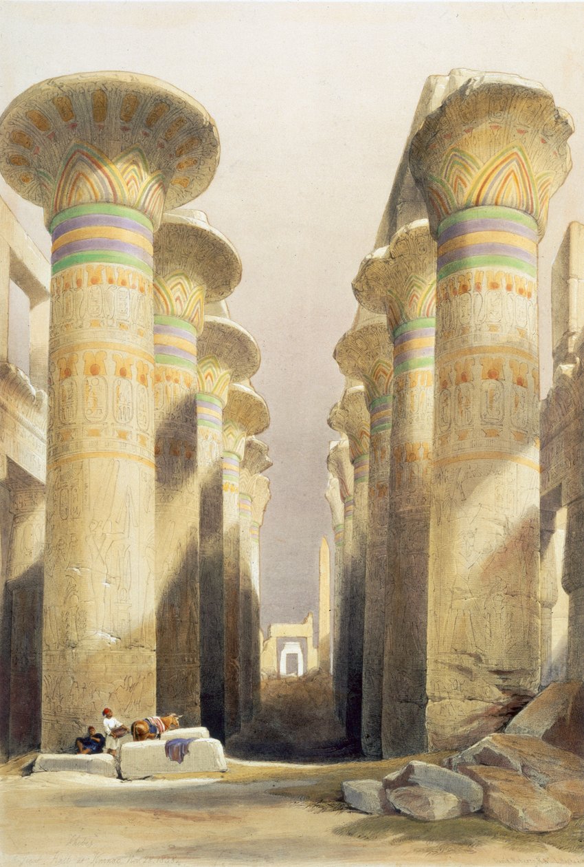 Centrální třída Velkého sálu sloupů, Karnak, Egypt, 19. století od David Roberts
