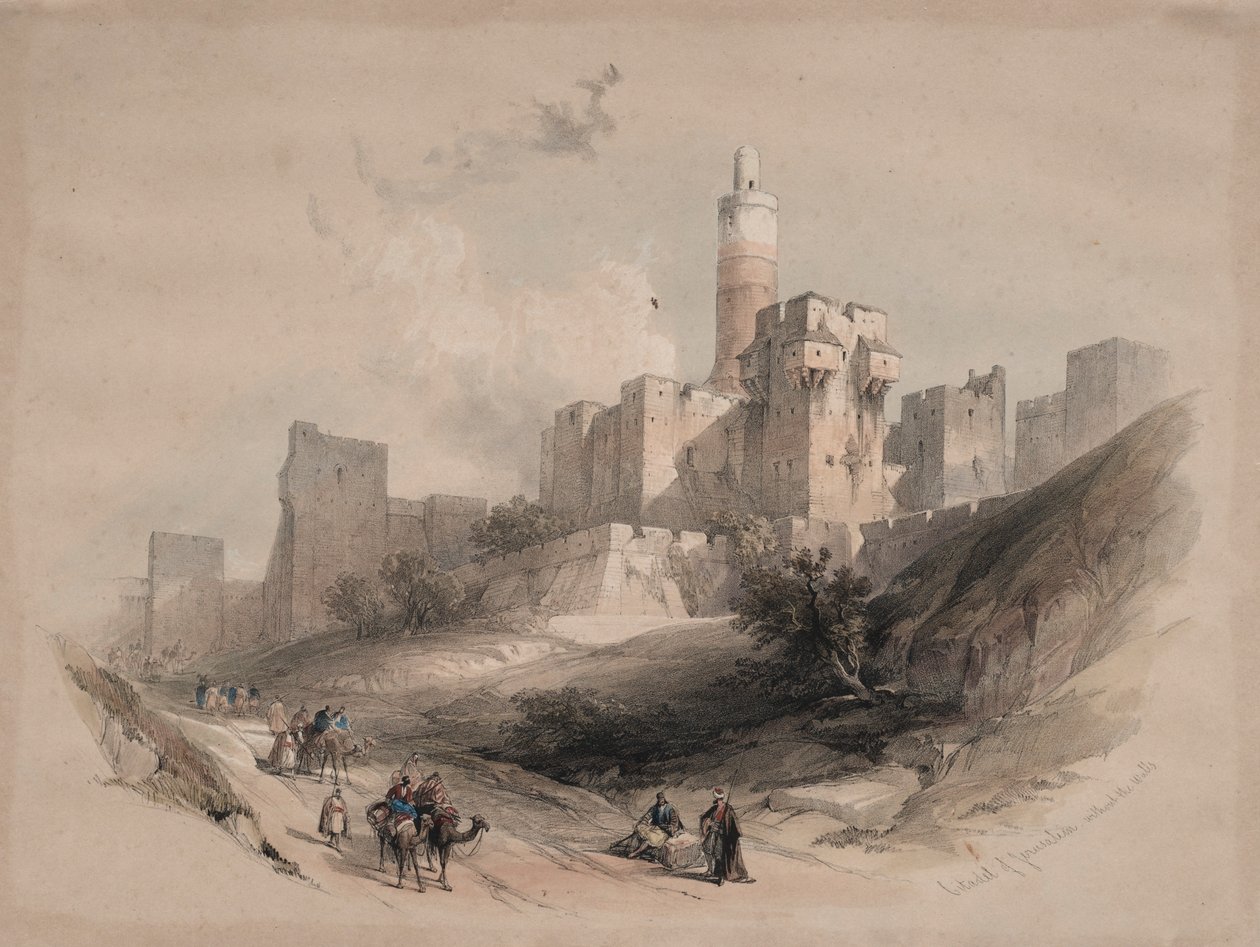 Jeruzalémská citadela, bez zdí, Davidova věž, 1839. od David Roberts
