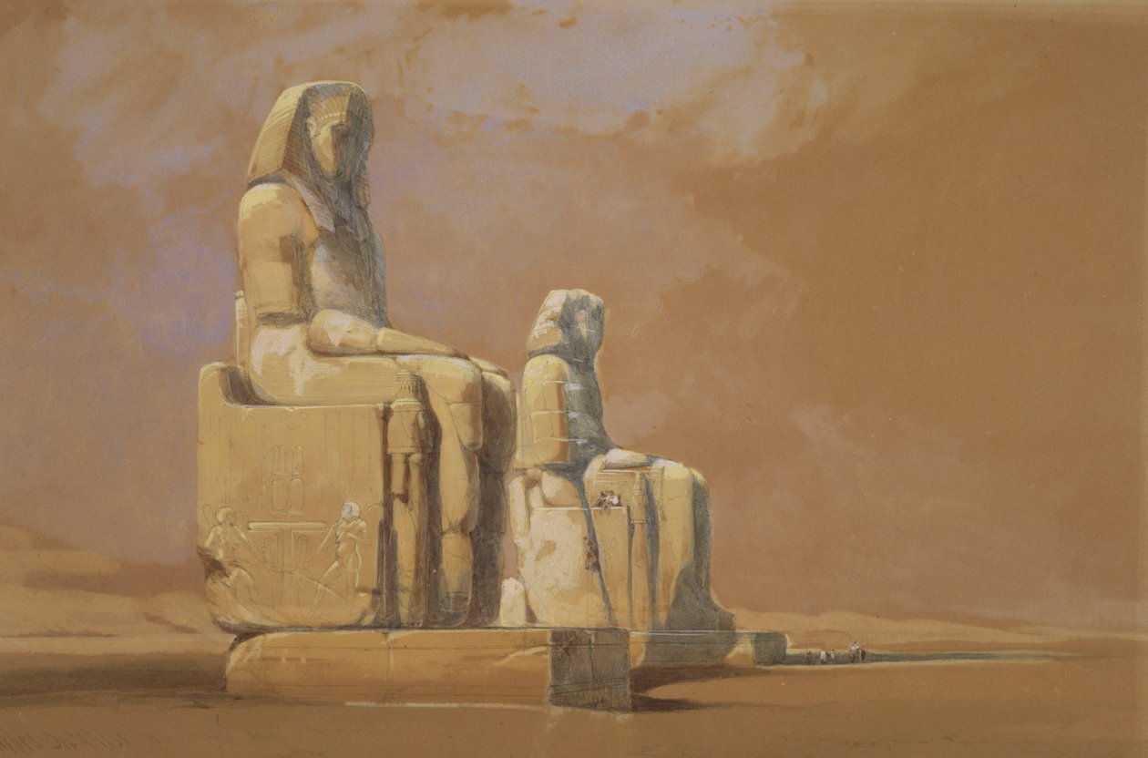 Kolosy, Théby, 1838 od David Roberts