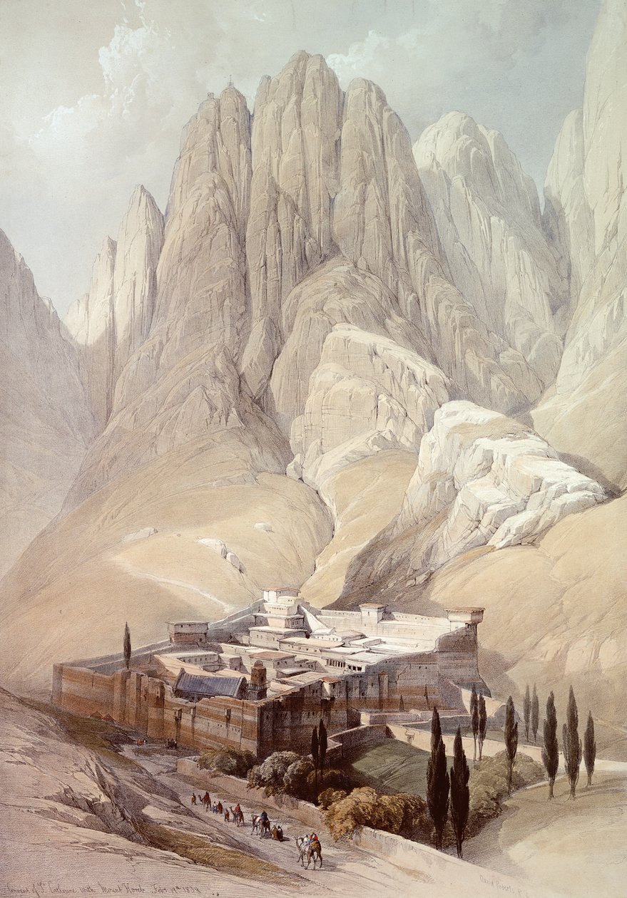 Klášter sv. Kateřiny s horou Horeb, 19. února 1839, deska 118 ze svazku III „Svatá země“, vyryl Louis Haghe (1806-85) pub.1849 od David Roberts