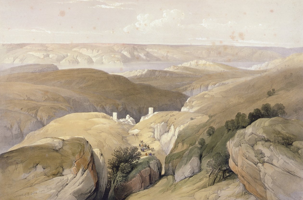 Klášter sv. Saby, duben 1839, ze svazku II „Svatá země“; vyryl Louis Haghe (1806-85) vydaný v Londýně, 1842 od David Roberts