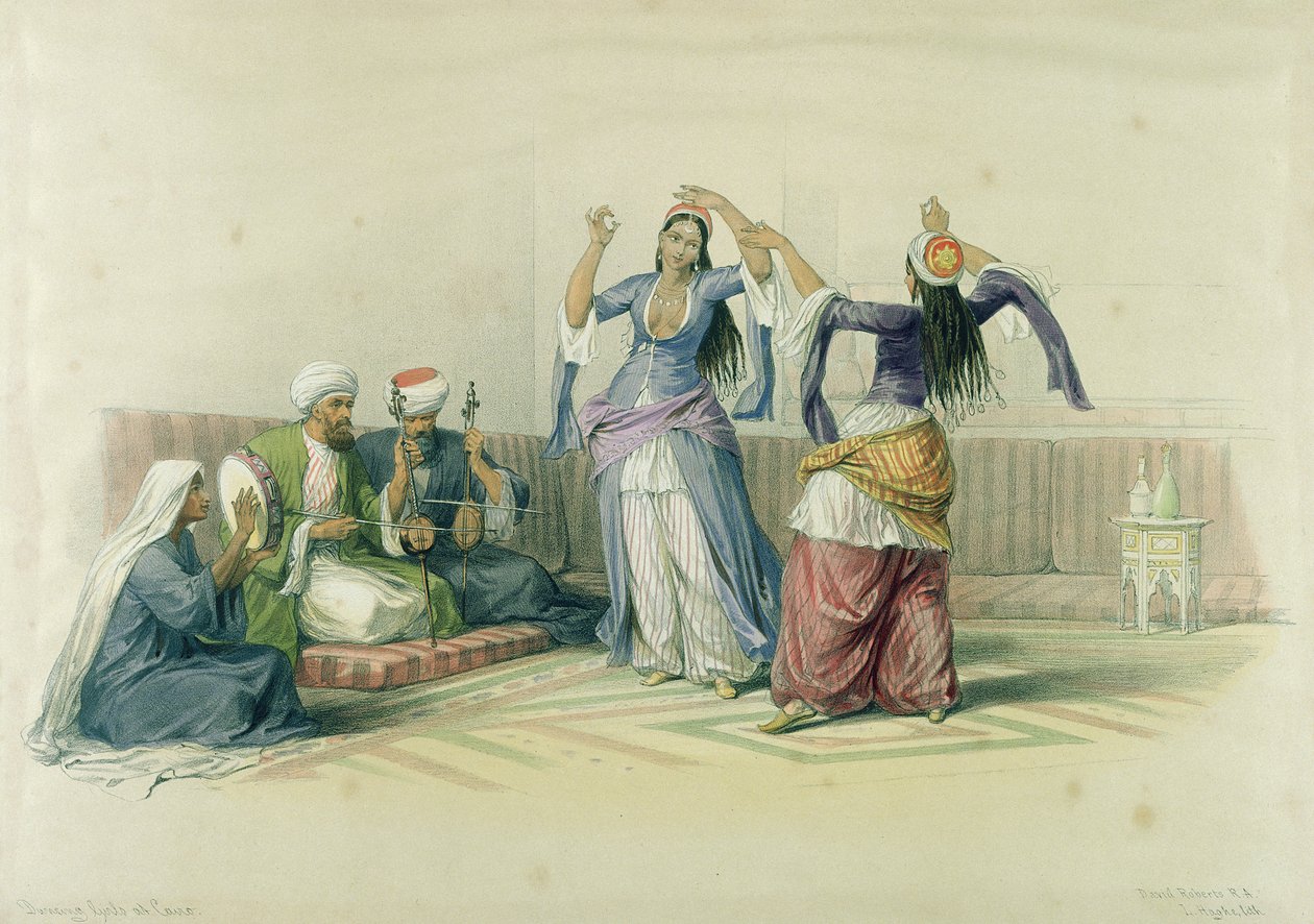Tančící dívky v Káhiře, z „Egypta a Núbie“, vyryl Louis Haghe (1806-85) od David Roberts