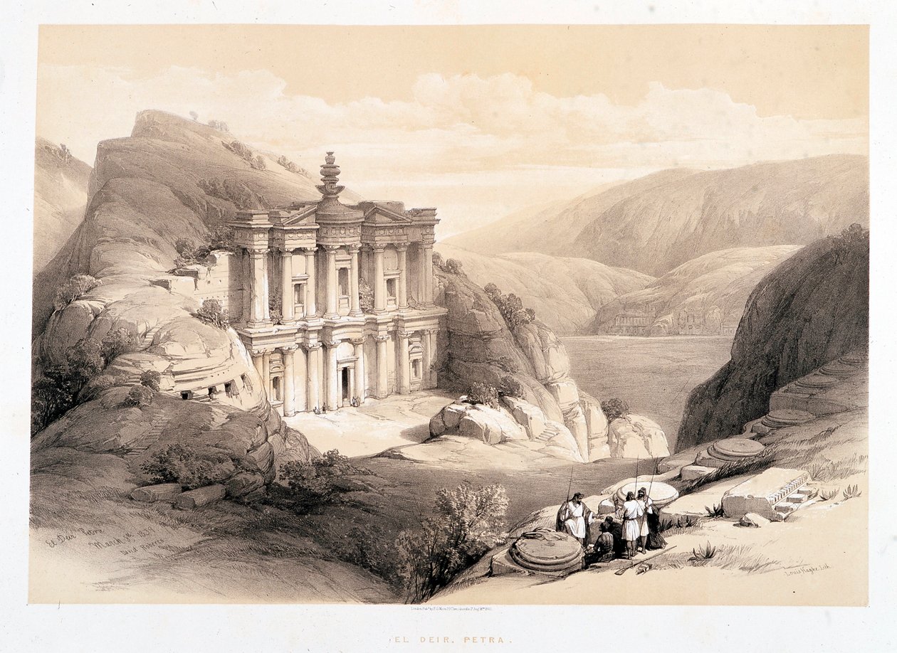 El Deir, Petra, kresba vytvořená 8. 3. 1839 v „“Svaté zemi“, Londýn-1849 od David Roberts