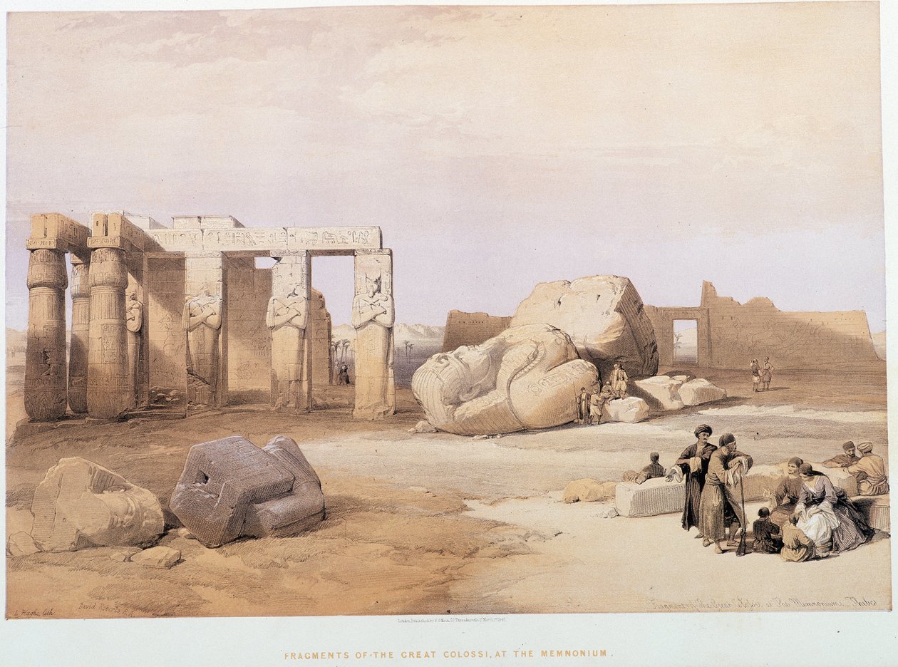 Fragmenty velkých kolosů, v Memnoniu, ve „Svaté zemi“, Londýn 1849 od David Roberts