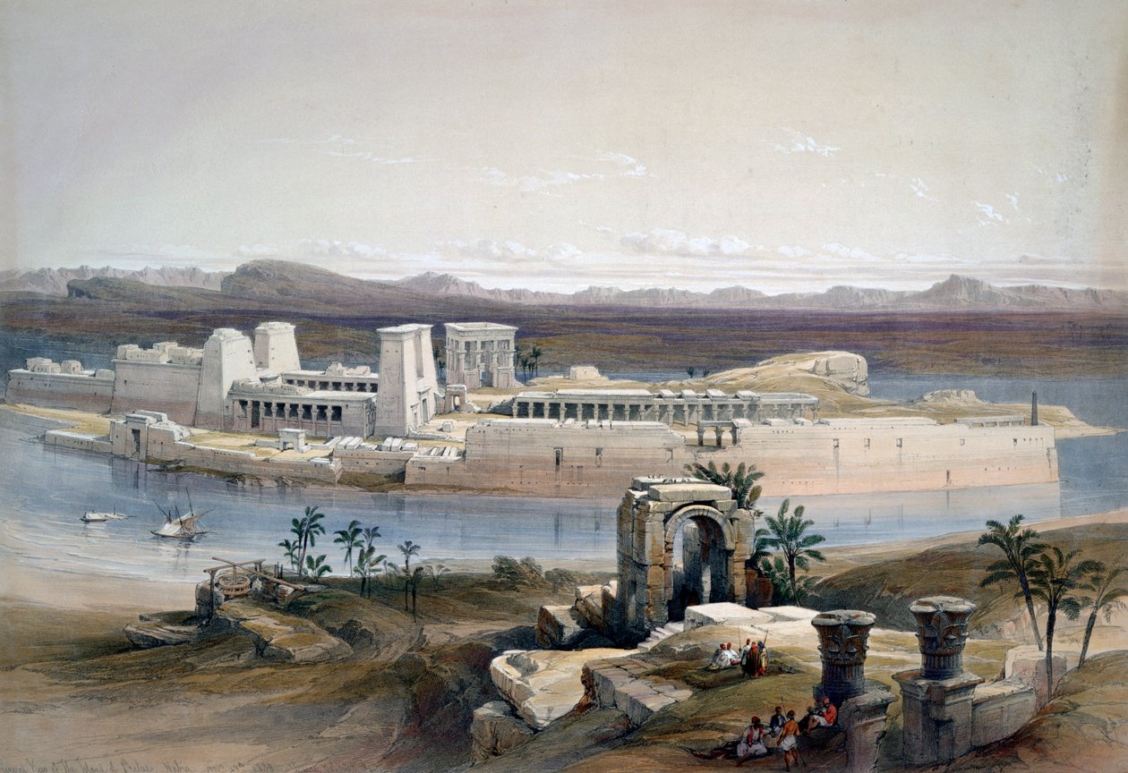 Celkový pohled na ostrov Philae, Núbie, 1838 od David Roberts