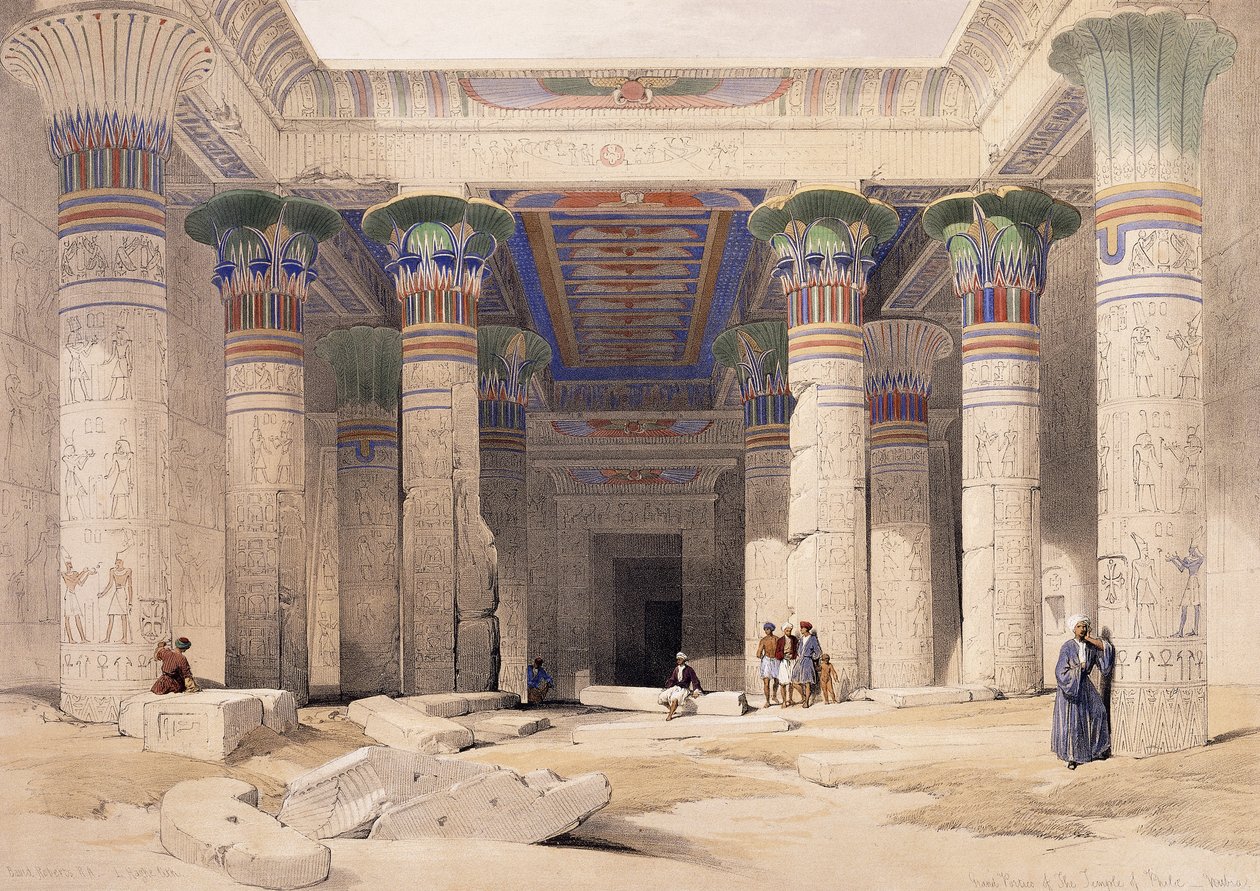 Velké sloupoví chrámu Philae - Núbie, 1842-1849 od David Roberts
