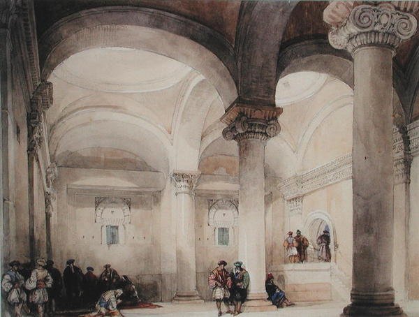 Interiér mešity, cca 1835 (akvarel na papíře) od David Roberts