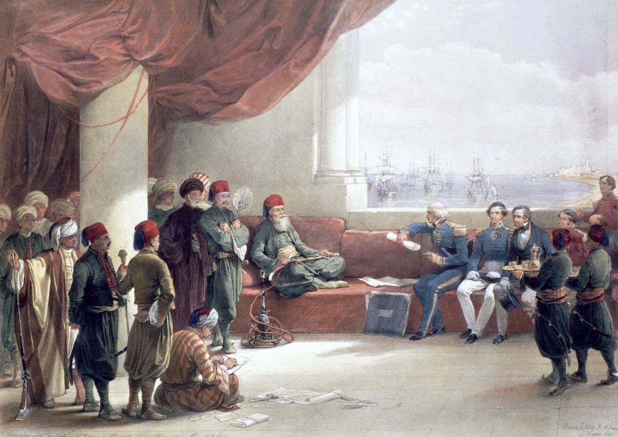 Rozhovor s místokrálem Egypta v jeho paláci, Alexandrie, Egypt, 12. května 1839, 19. století od David Roberts