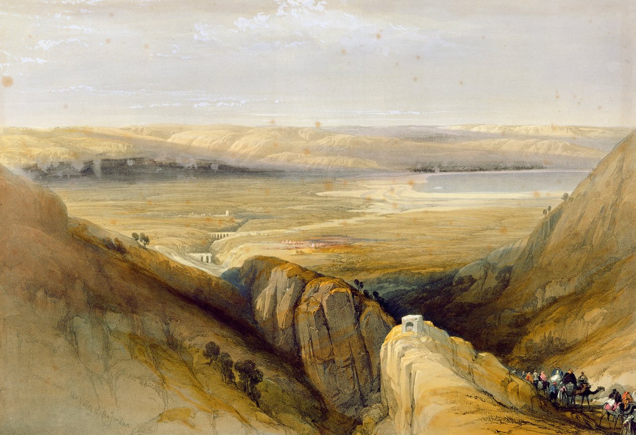 Údolí Jordánu, z II. dílu knihy "The Holy Land" od Louise Hagheho (1806-85), vydané v Londýně roku 1842 v Londýně roku 1842. od David Roberts
