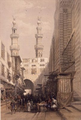 Minarety a velký vchod do mešity Metwalys, Káhira, z "Egypt a Nubie", Vol.3 (litho) od David Roberts