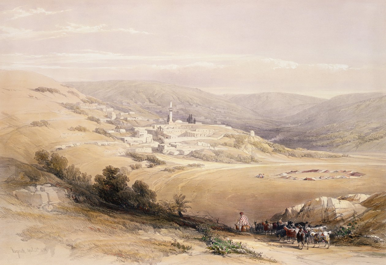 Nazareth, 28. dubna 1839, deska 28 ze svazku I „Svaté země“, vyryl Louis Haghe (1806-85) pub. 1842 od David Roberts