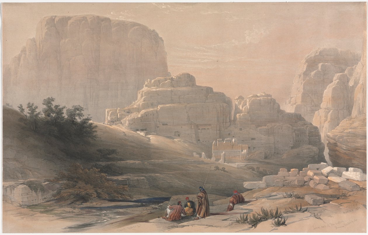 Petra, Dolní konec údolí, Pohled na Akropoli, 1839. od David Roberts