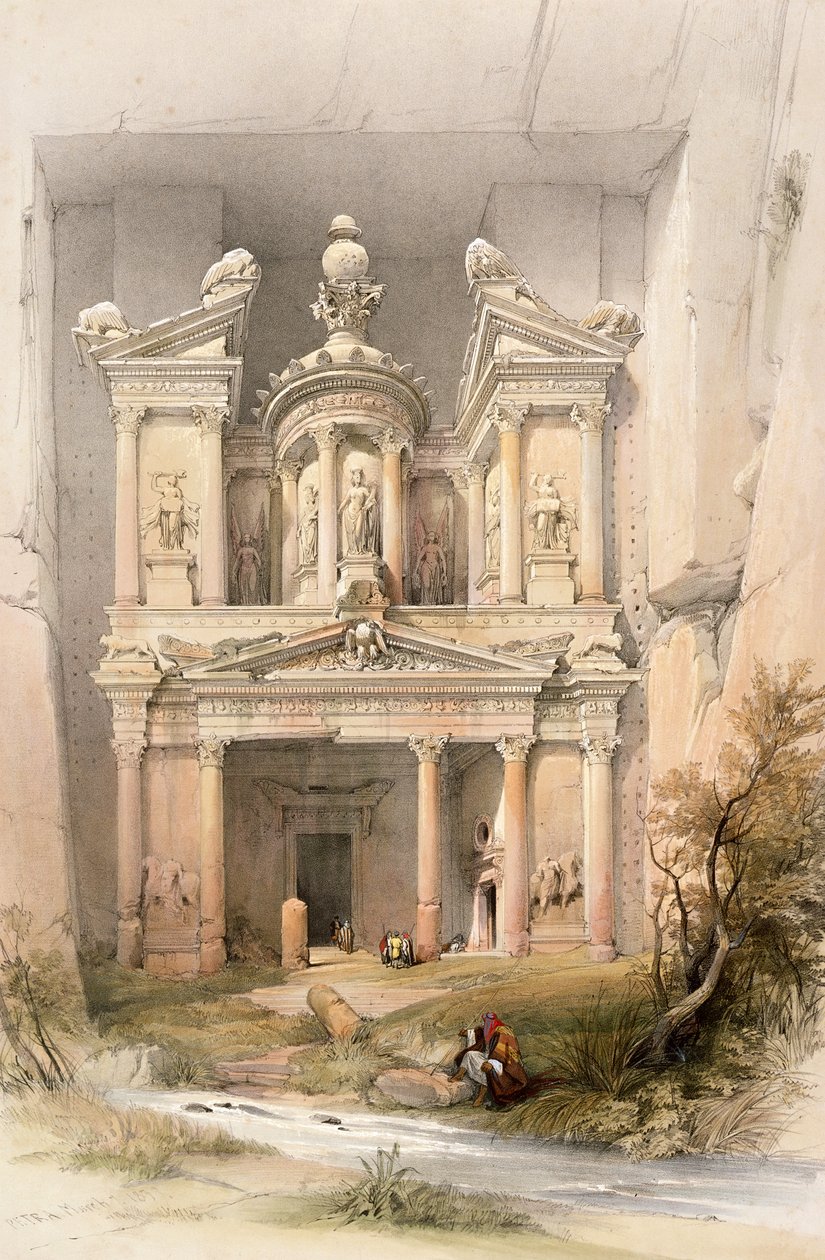 Petra, 7. března 1839, deska 92 ze svazku III knihy "Svatá země", vyryl Louis Haghe (1806-85), vyd. 1849 od David Roberts