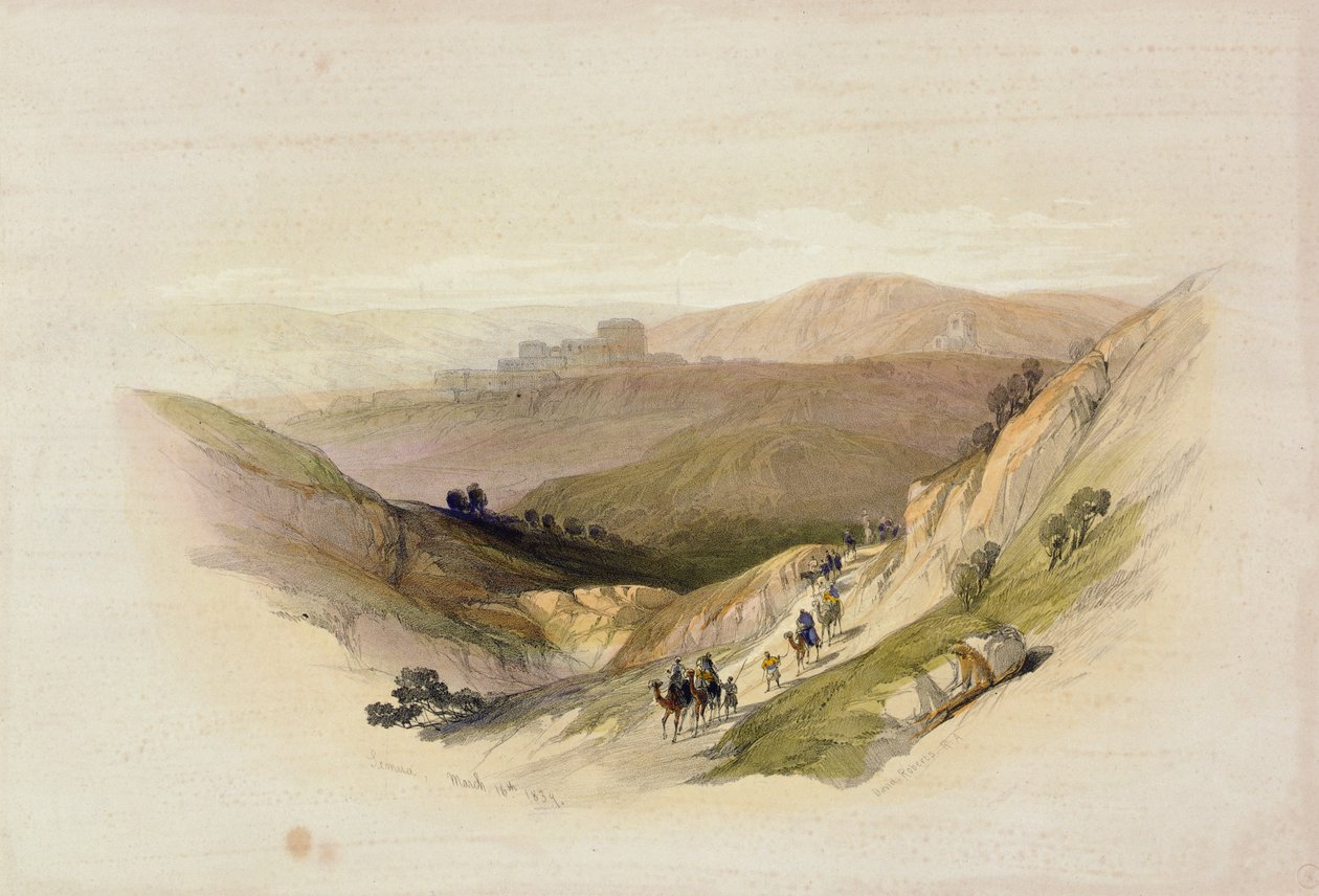 Ruiny Semua, 16. března 1839 ze svazku 1 „Svaté země“; vyryl Louis Haghe (1806-85) vydaný v Londýně, 1842 od David Roberts
