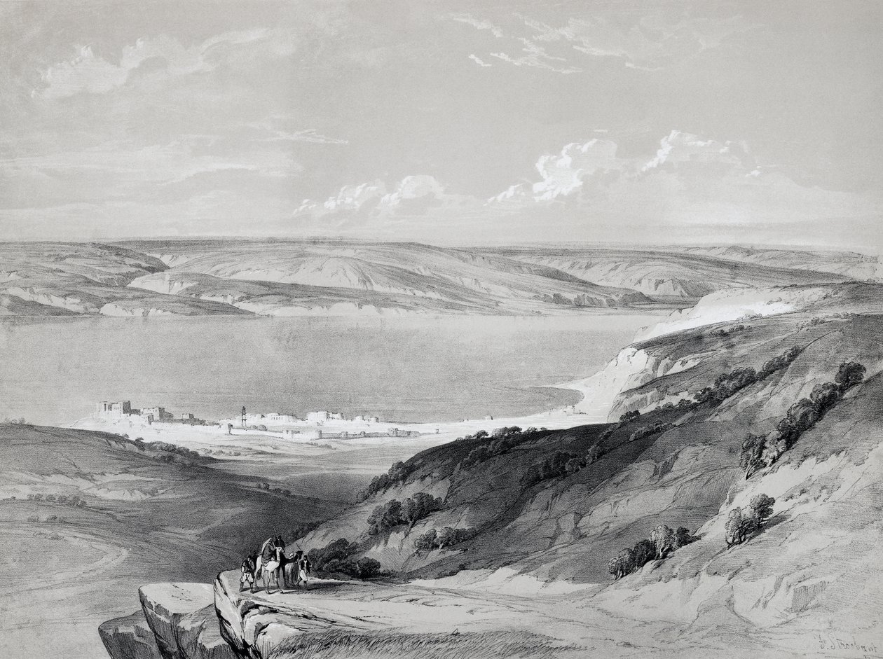 Galilejské jezero, z cesty do Svaté země, litografie Davida Robertse (1796-1864) od David Roberts