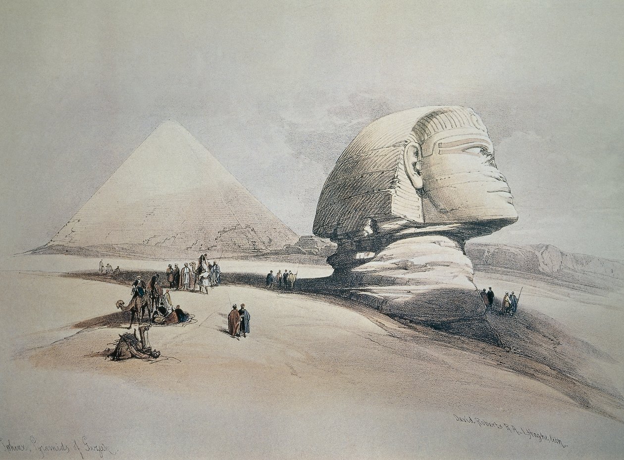 Sphynx v Gíze. Litografie od David Roberts
