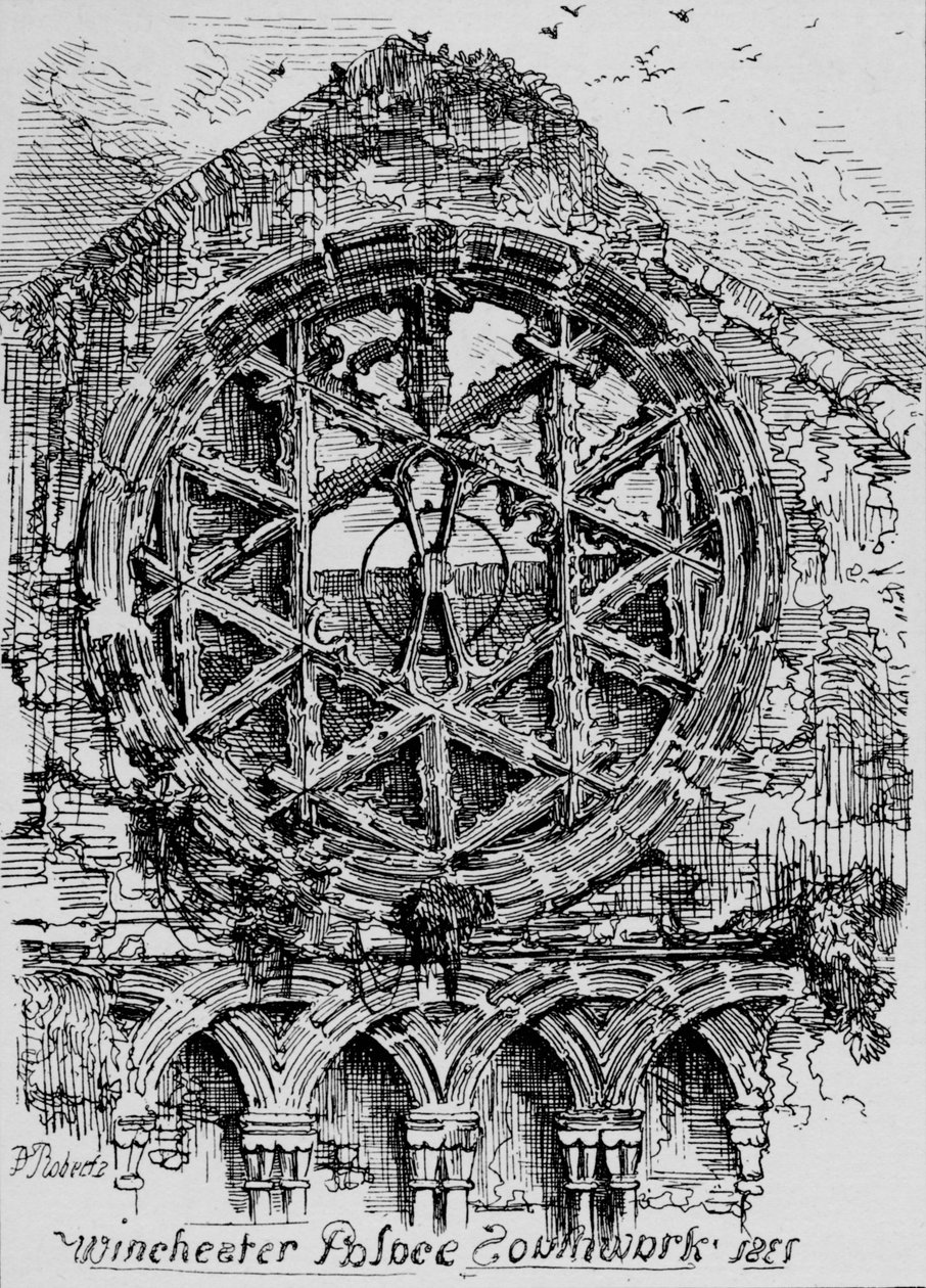 Kruhové okno haly Winchester House Winchester Palace, Southwark, 1835, 1912 od David Roberts