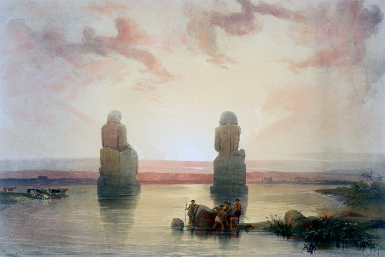Memnonovy kolosy v Thébách během povodně, 19. století od David Roberts