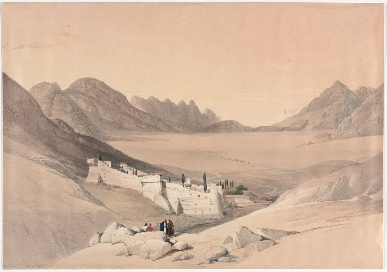 Klášter svaté Kateřiny, hora Sinaj, pohled na pláně tábora, 1839. od David Roberts