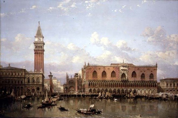 Dóžecí palác, Benátky, z Bacino di San Marco od David Roberts