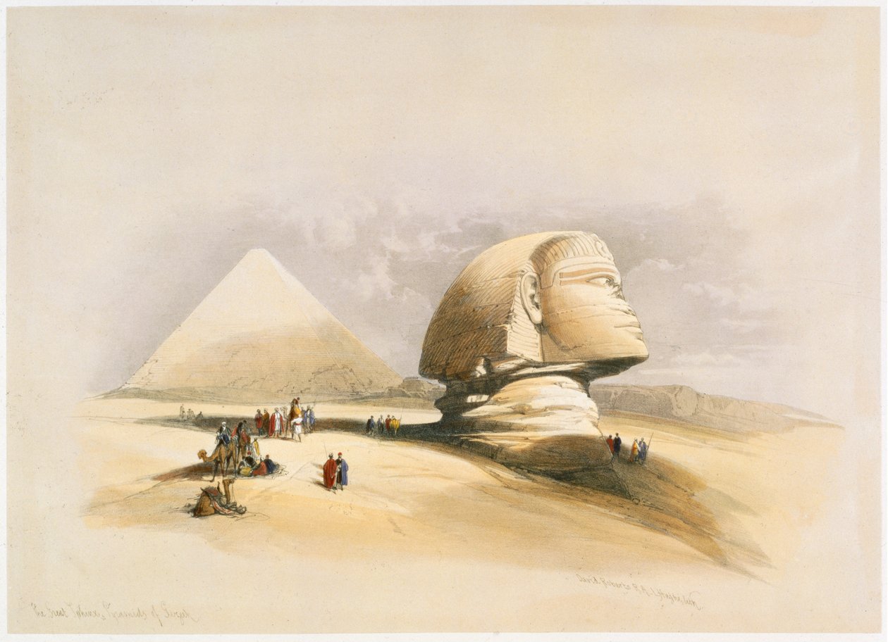 Velká sfinga a pyramidy v Gíze, 19. století od David Roberts