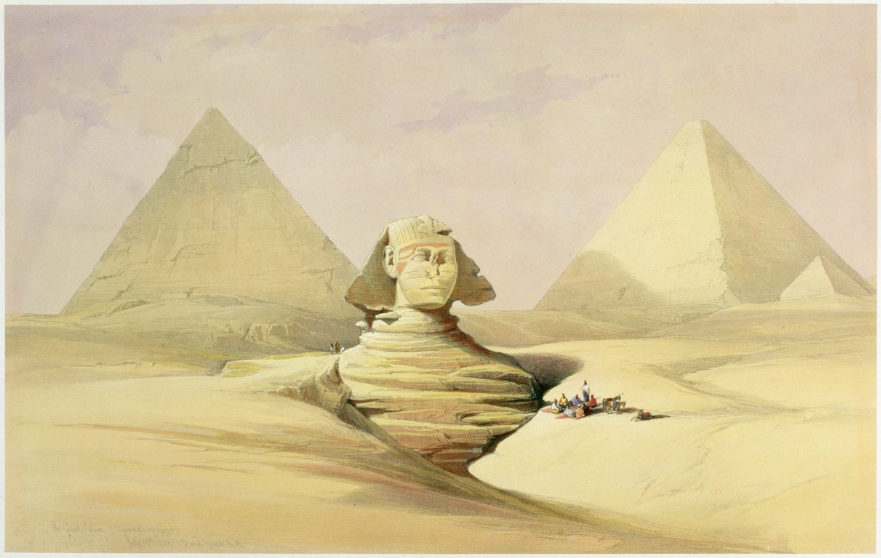 „Velká sfinga a pyramidy v Gíze“, Egypt, c1845 od David Roberts