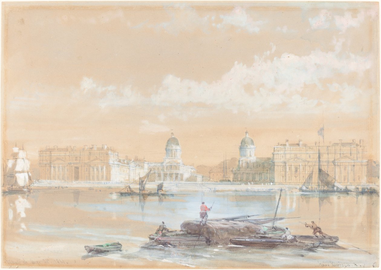 Naval College z řeky v Greenwichi od David Roberts
