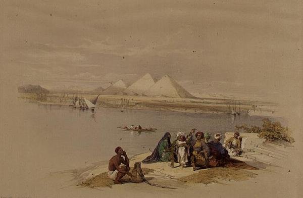 Pyramidy v Gíze od Nilu, z "Egypt a Nubie", Vol.1 (litho) od David Roberts
