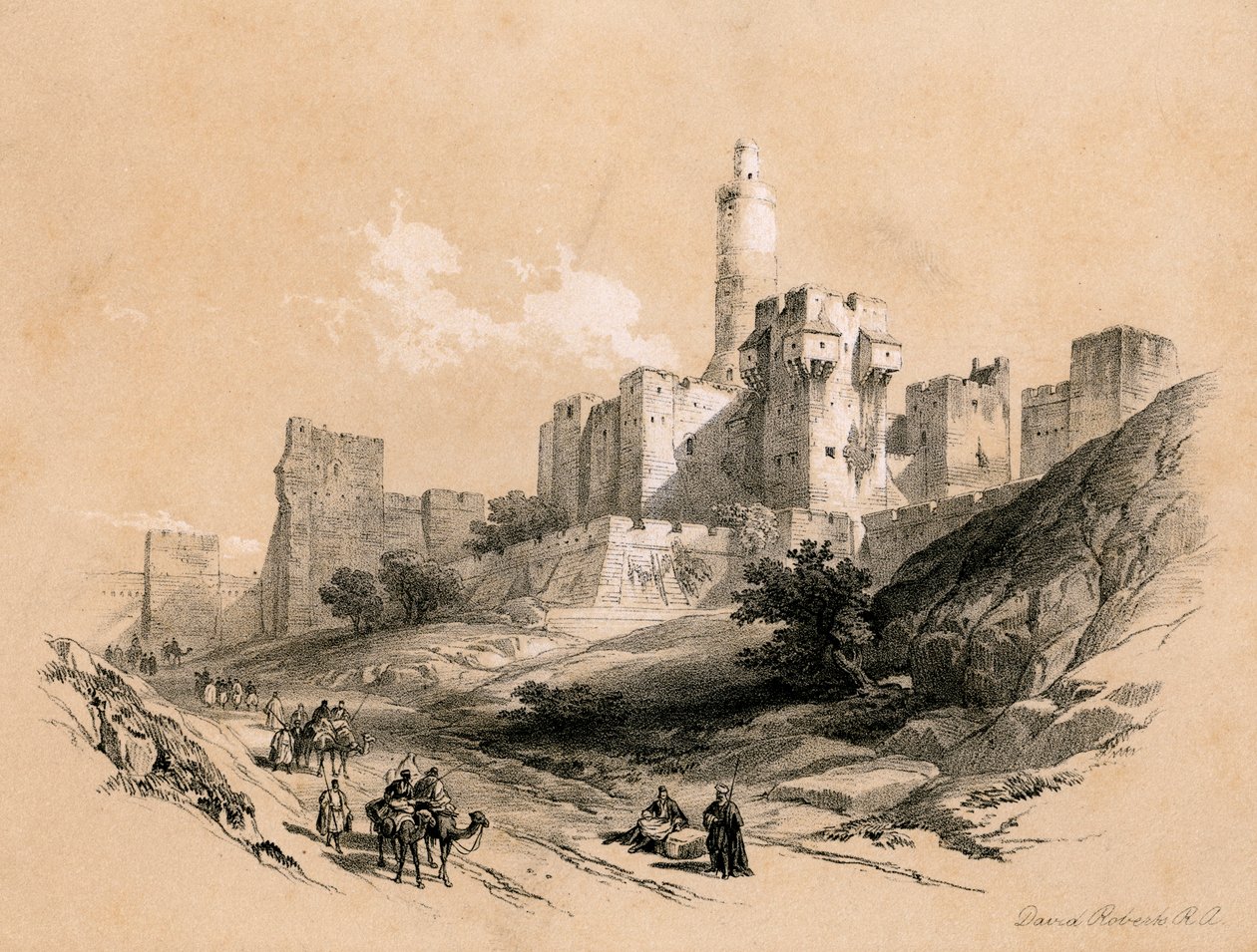 Davidova věž, Jeruzalém, Izrael, 1855. od David Roberts