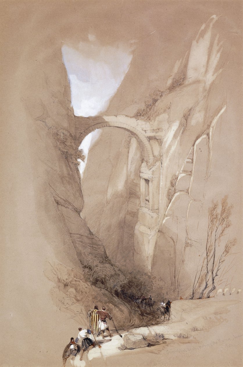 Triumfální oblouk protínající rokli vedoucí do Petry, 1839 od David Roberts