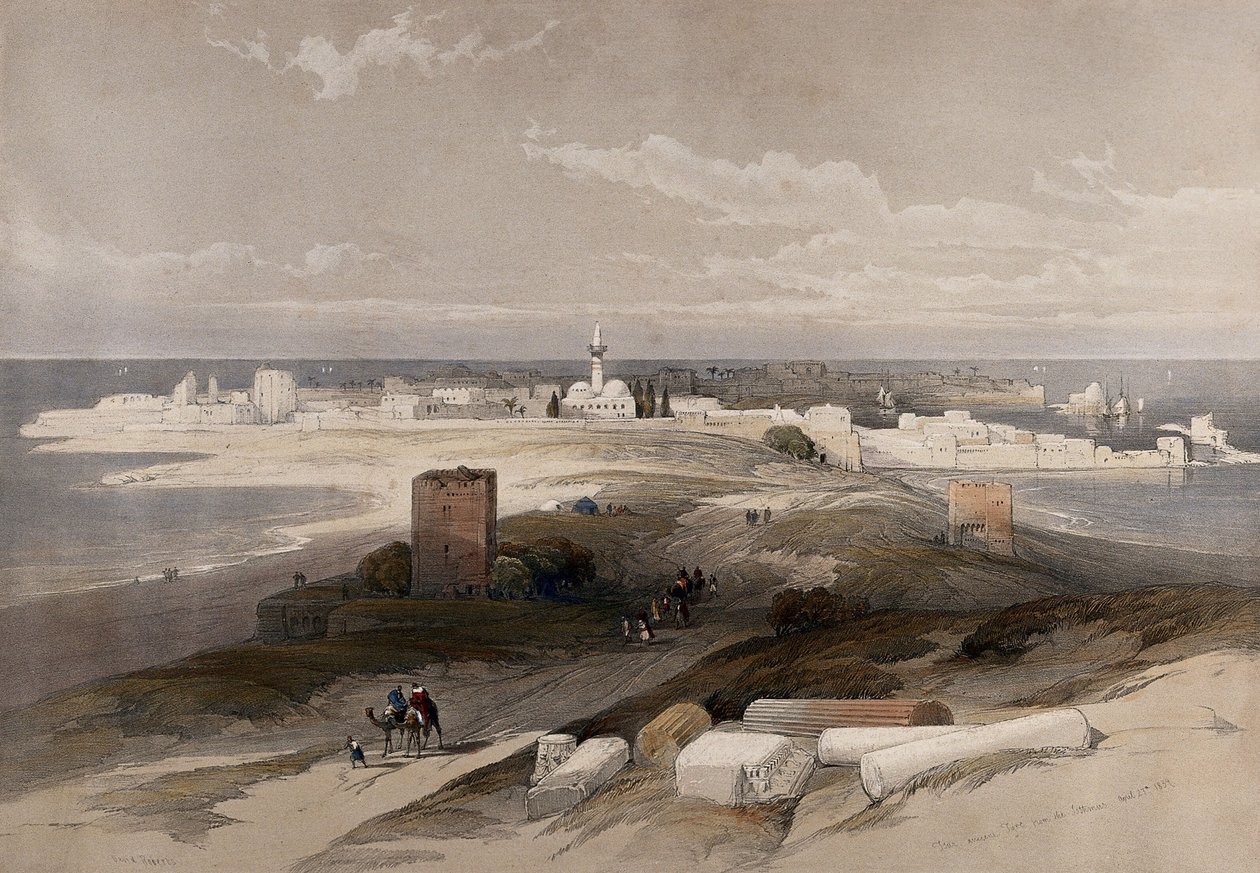 Starobylé město Tyros, pohled z úžiny. Barevná litografie od Louise Hagheho podle Davida Robertse, 1843. od David Roberts