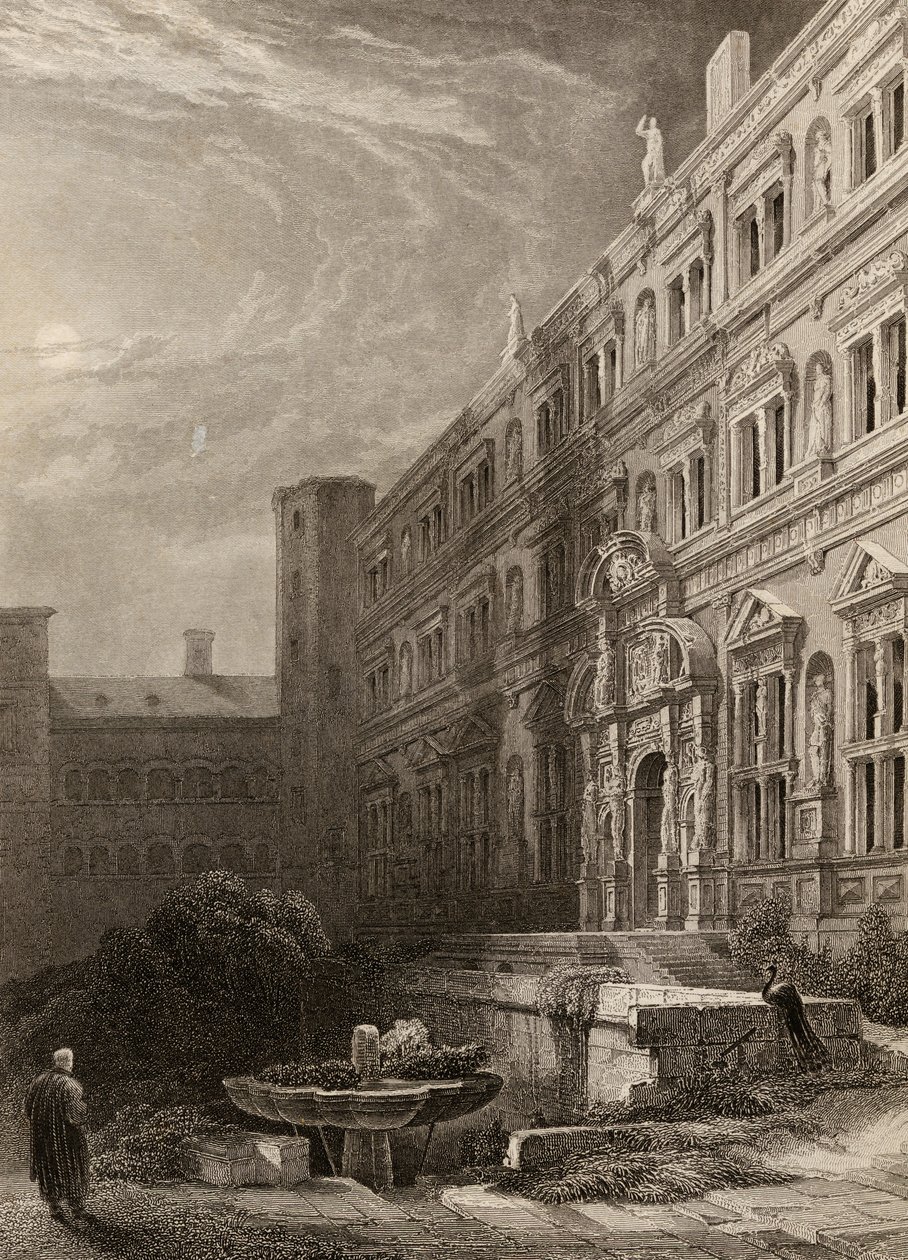 Velký dvůr v Heidelbergu, vyrytý H. Winklesem, ilustrace z 