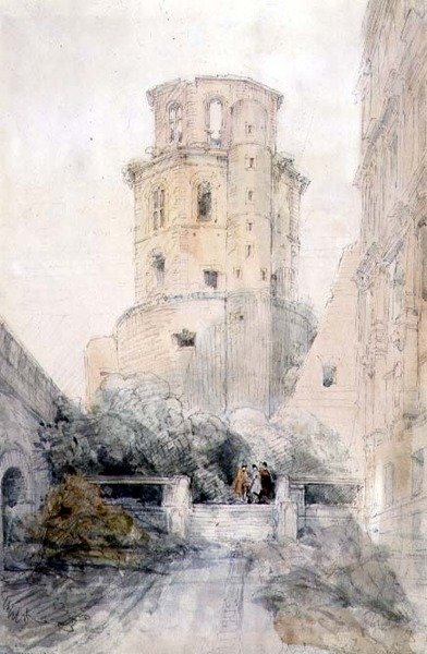 Věž v Heidelbergu, asi 1830 (tužka a akvarel na papíře) od David Roberts