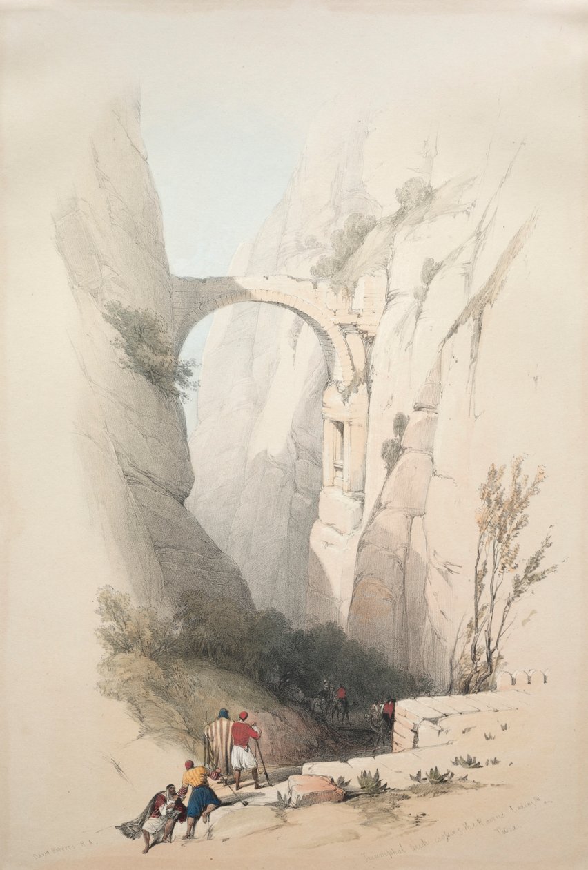 Triumfální oblouk přes rokli vedoucí do Petry, 1839. od David Roberts