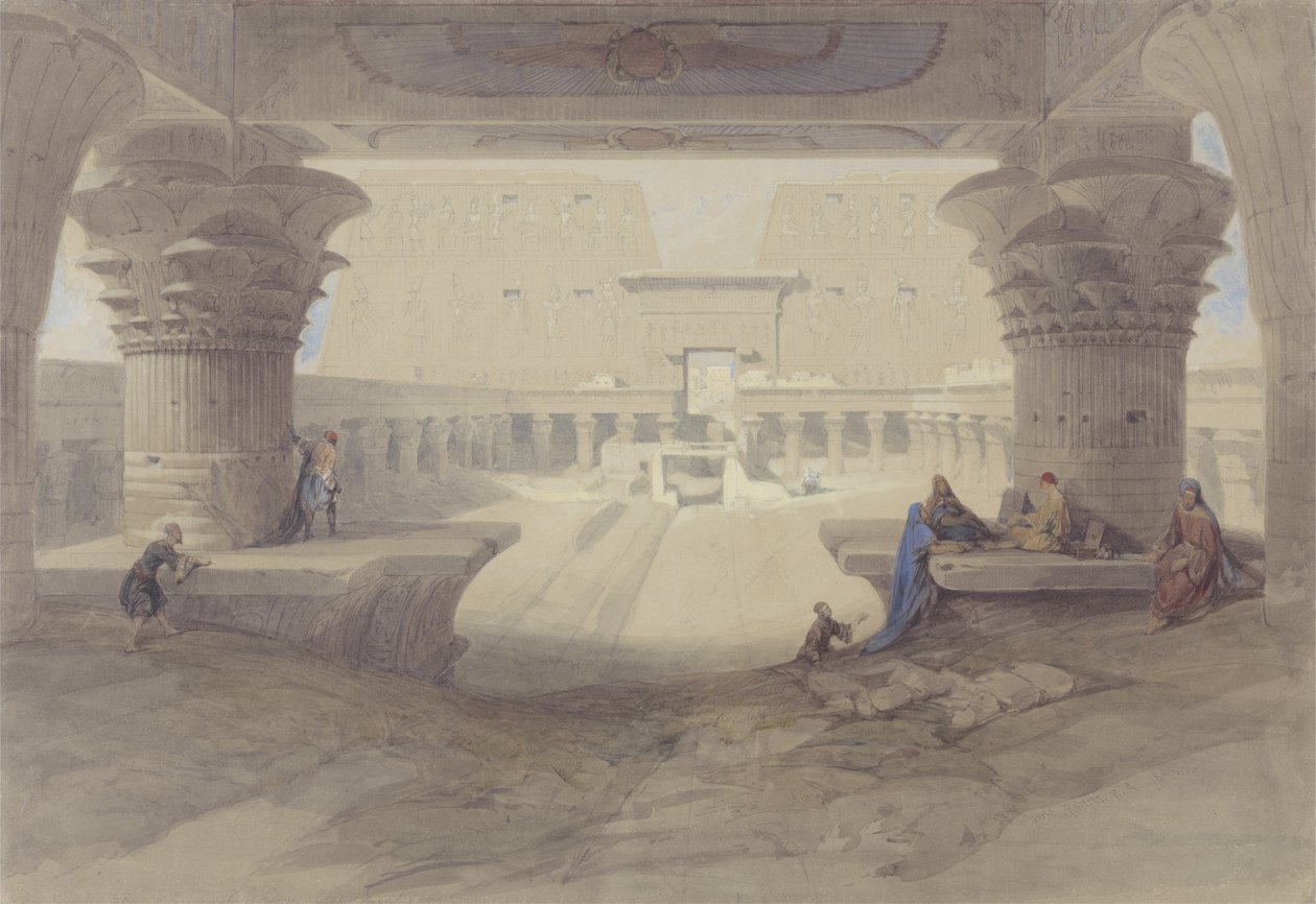 Pohled zpod sloupořadí chrámu v Edfu, Horní Egypt od David Roberts