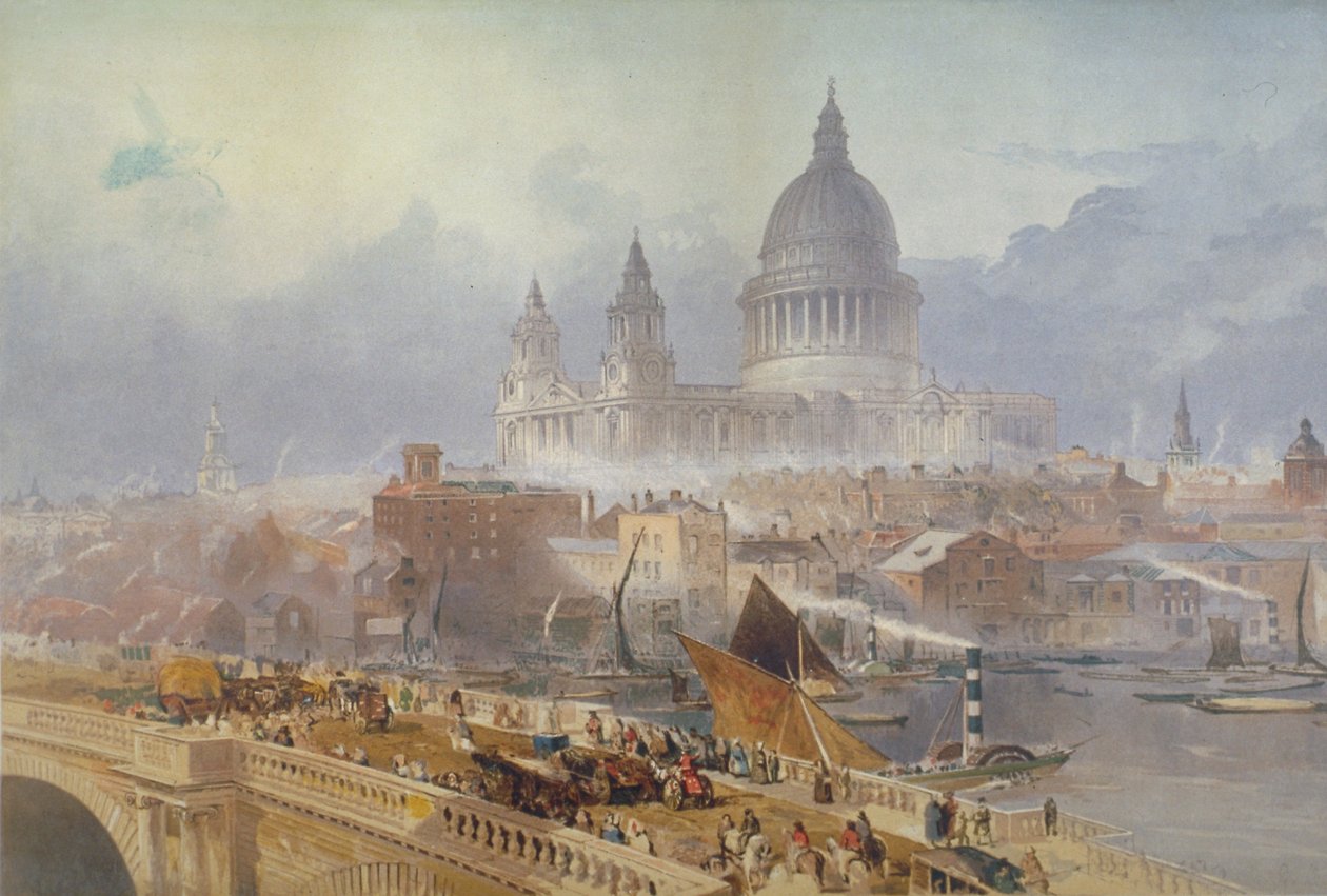 Pohled na Blackfriars Bridge a katedrálu svatého Pavla, Londýn, 1840 od David Roberts