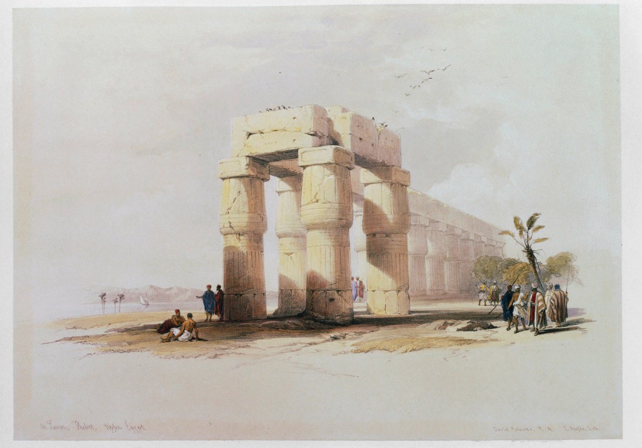 Pohled na Luxor v Thébách, kde je vidět kolonáda obklopující nádvoří Luxorského chrámu ... od David Roberts