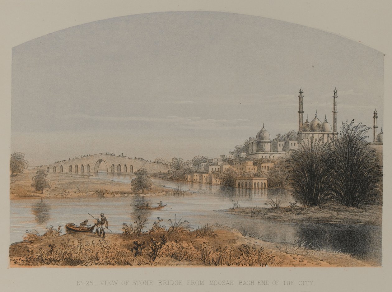 Pohled na Kamenný most z Moosah Bagh End of the City od David Scott Lieutenant Colonel (after) Dodgson