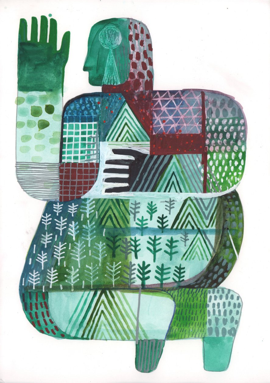 Bodies of Land and Water 3, 2023 (sekoitettu maali paperille) od David Shillinglaw