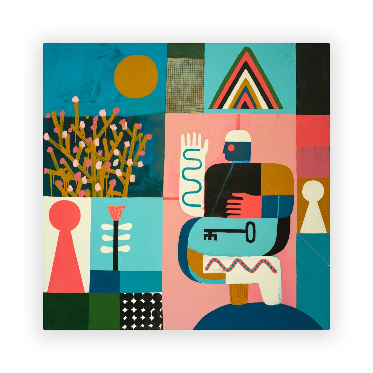 Climbing The Molecular Mountain, 2023 (malba a koláž na plátně) od David Shillinglaw