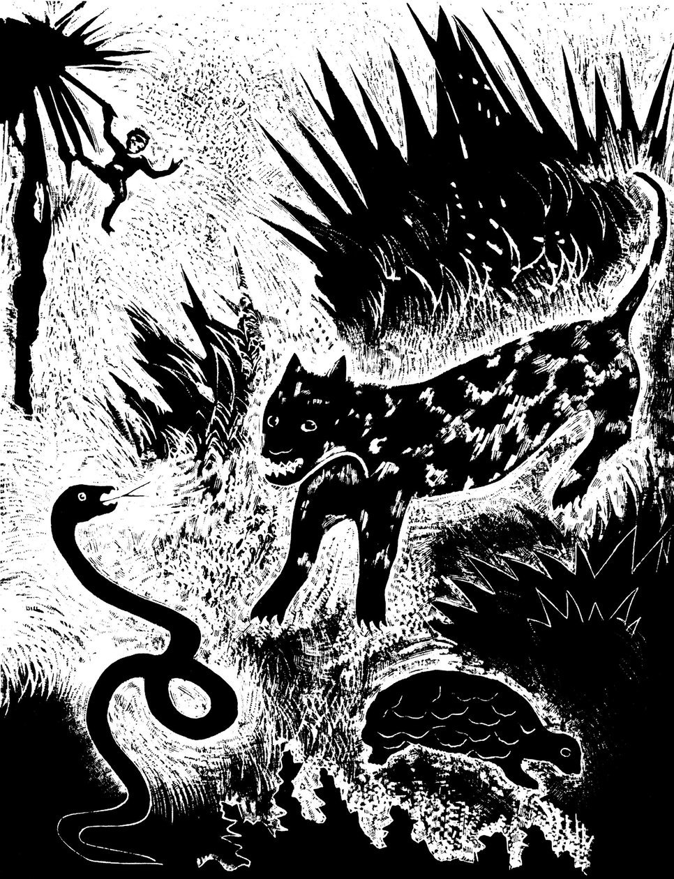 Ilustrace z knihy Just so stories..., od Rudyarda Kiplinga, 1931. od David Sterenberg