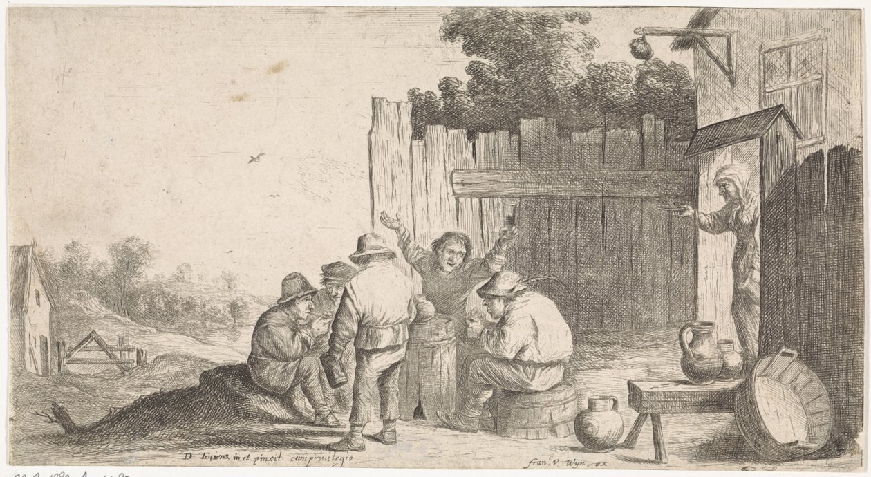 Pět farmářů kolem tuny Žánrové scény pod širým nebem (název seriálu) od David Teniers (II) (attributed to workshop of)