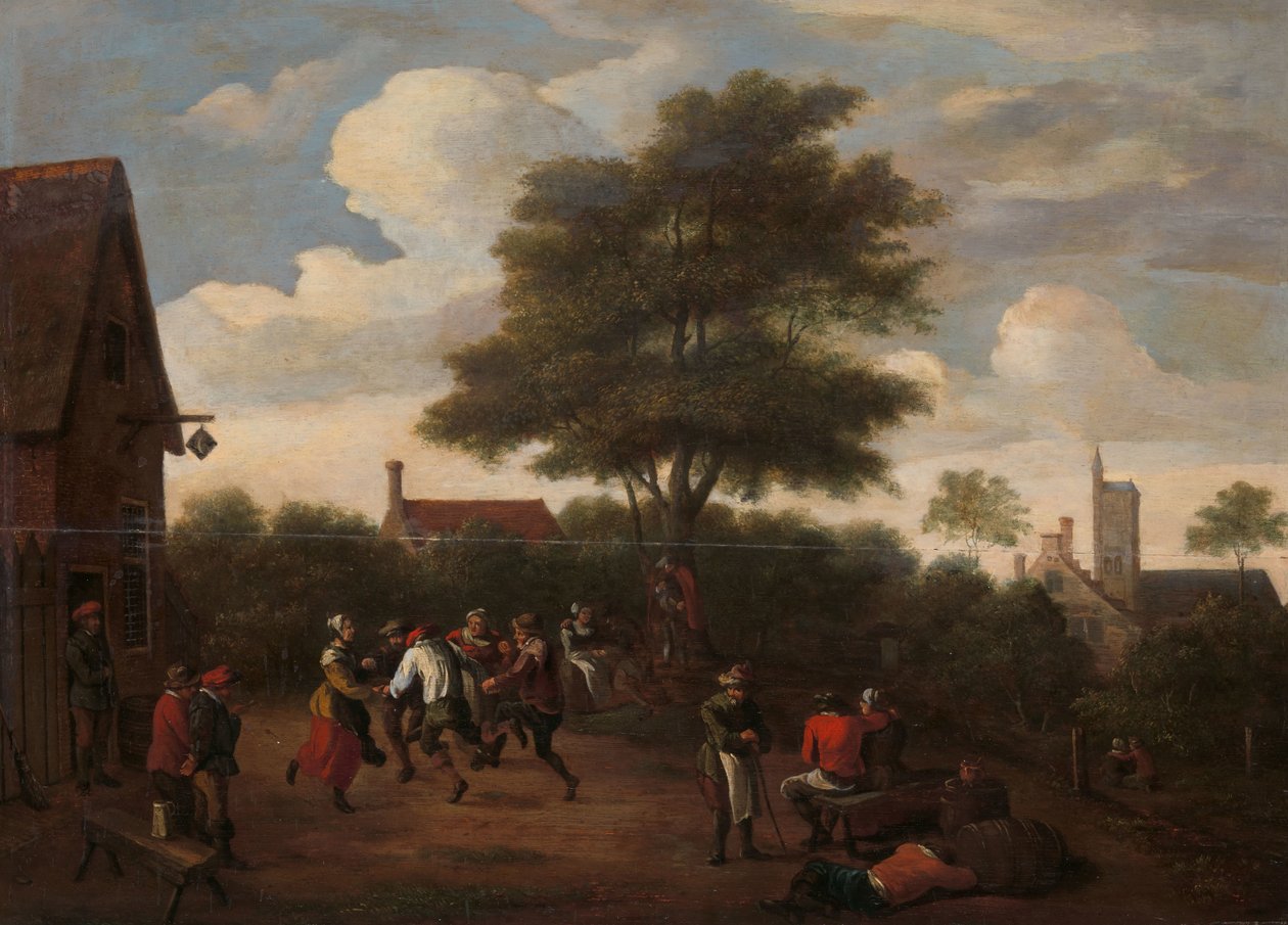Rolníci tančí mimo krčmu Crescent od David Teniers (II) (manner of)