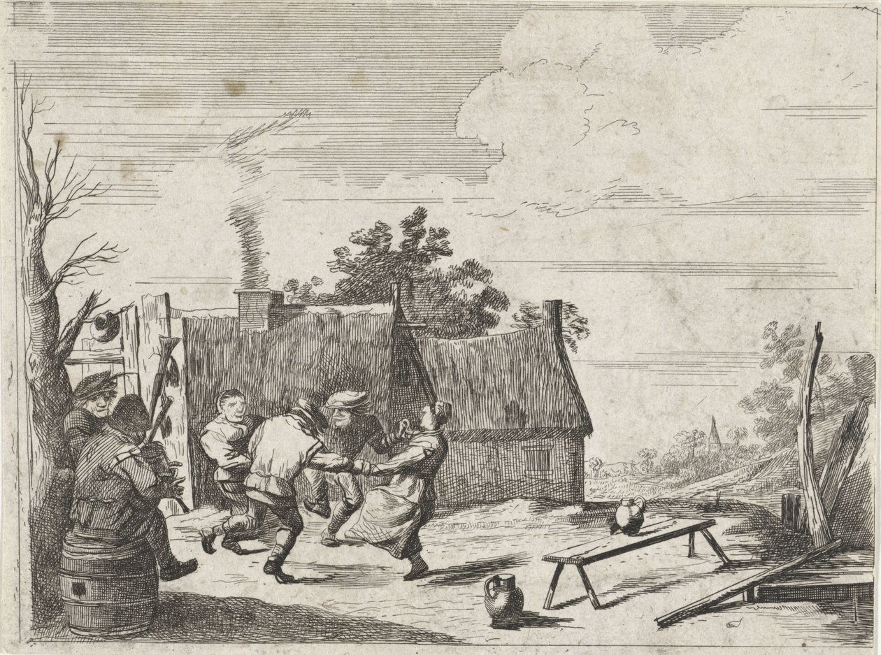 Tančící farmáři na hudbu dvou muzikantů od David Teniers (II)