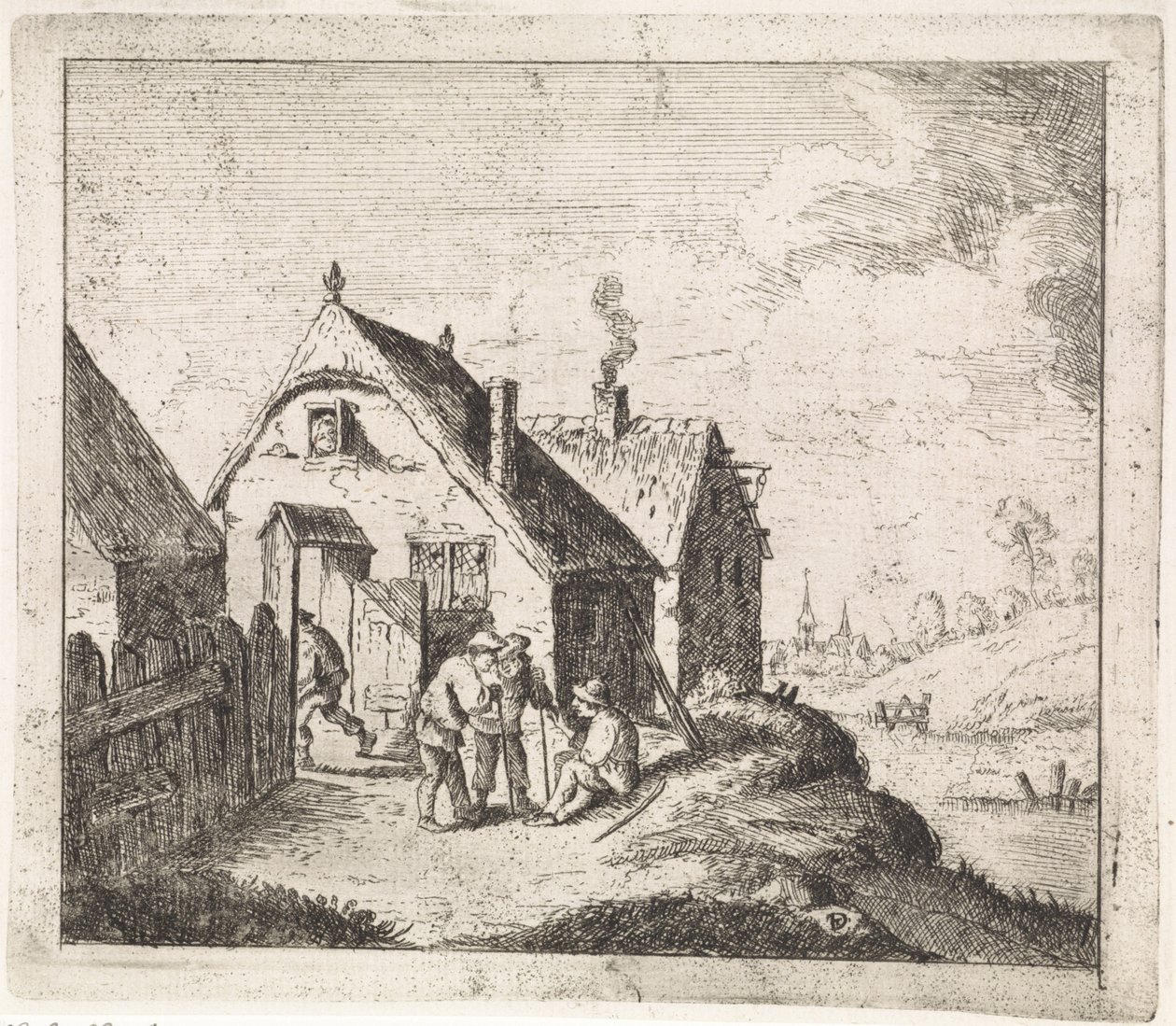Tři muži mluví v domě od David Teniers (II)