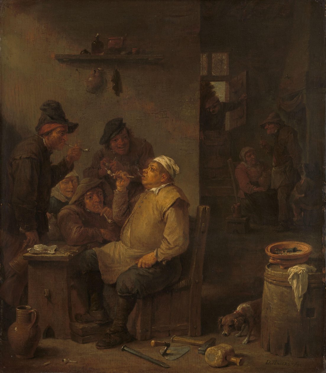 Mason kouří se společníky v hospodě od David Teniers (II)